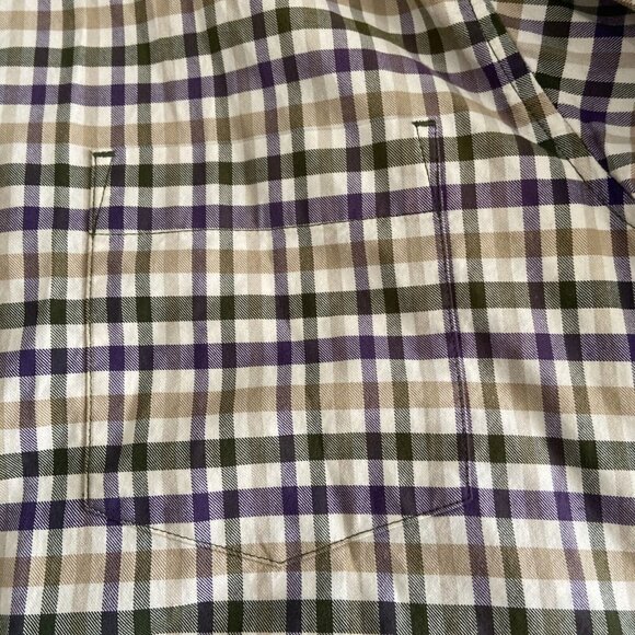 NWT Eddie Bauer Men L Check Beige Green Button Down Shirt Cotton - Picture 4 of 8
